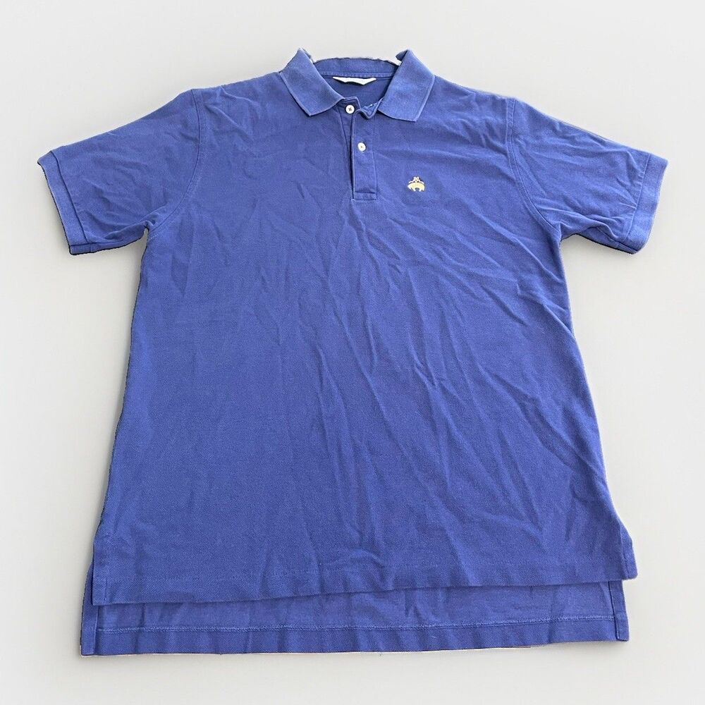 Brooks Brothers Golden Fleece Polo Shirt Blue Large Solid Cotton Easy Care Golf